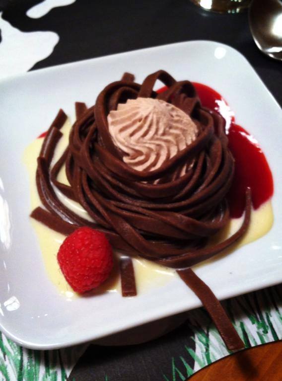 Dark Chocolate Linguine for dessert. Yum, yum!