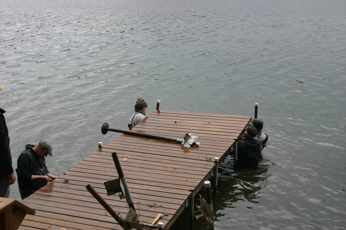 This is usually where someone gets wet. The lodge dock sits in the deepest water.